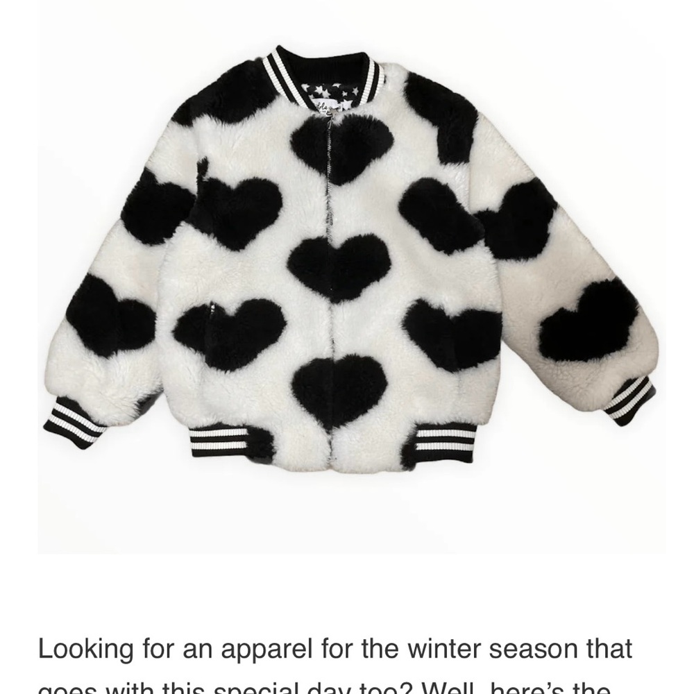 Lola + The Boys Black and White Heart Puffer Jacket